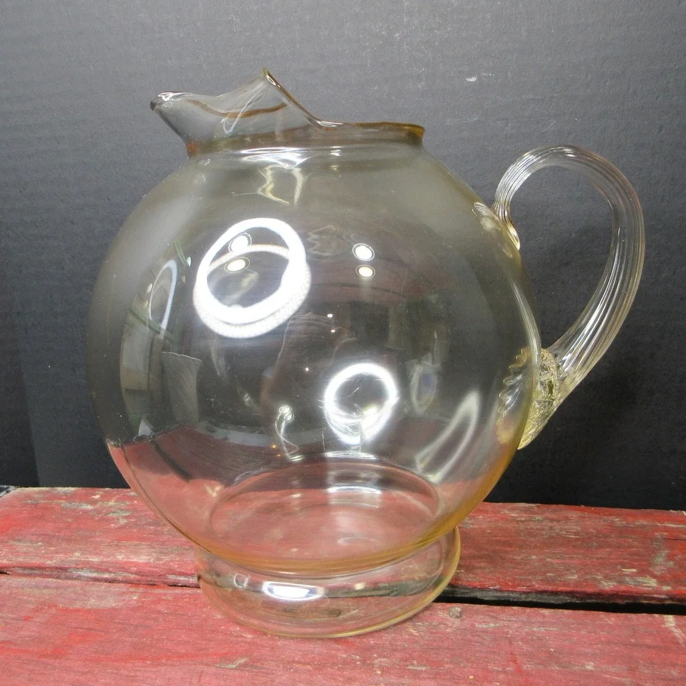 Vintage Amber Yellow Glass Pitcher & 4 Tumblers Set Juice Water Retro